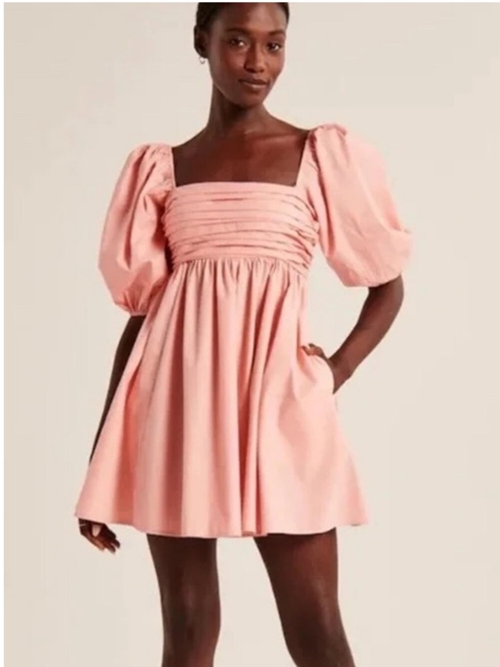 Abercrombie & Fitch Emerson Tall Poplin Puff Sleeve Pleated Dress Pink Medium